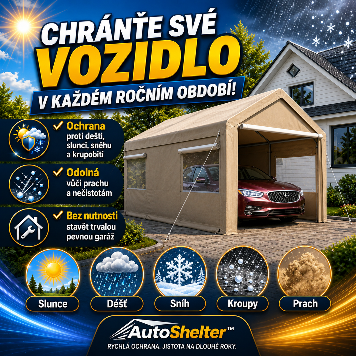 Přenosná garáž s rychlou montáží – AutoShelter™